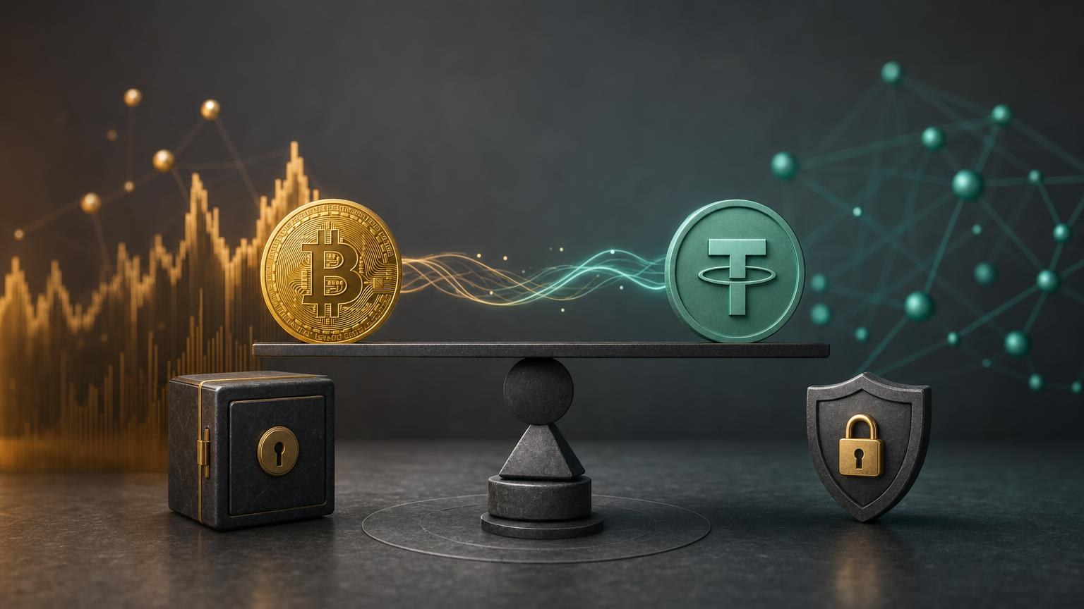 A trader checks a BTC-to-USDT exchange quote, Bitcoin confirmations, the selected USDT network, and the receiving address before converting funds